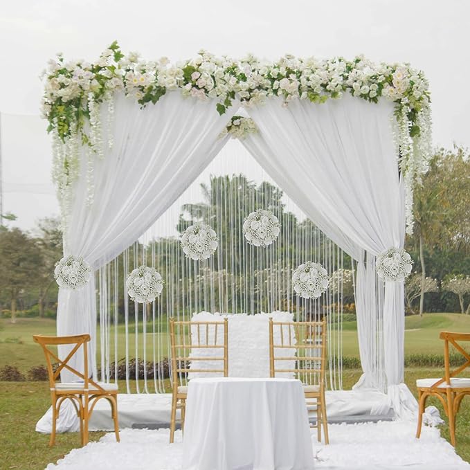 BLOSMON Babys Breath Artificial Flowers: 10 Pcs White Rose Baby Breath Ball Centerpieces for Wedding Table - Fake Silk Kissing Floral Arrangement for Home Party Event Decorations
