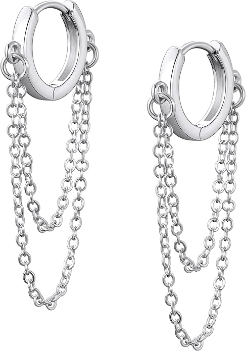 Tassel Chain Small Gold Hoop Dangle Earring For Women Huggie Earring Heart Star CZ 14K Gold Plated Fashion Jewelry Friendship Gift