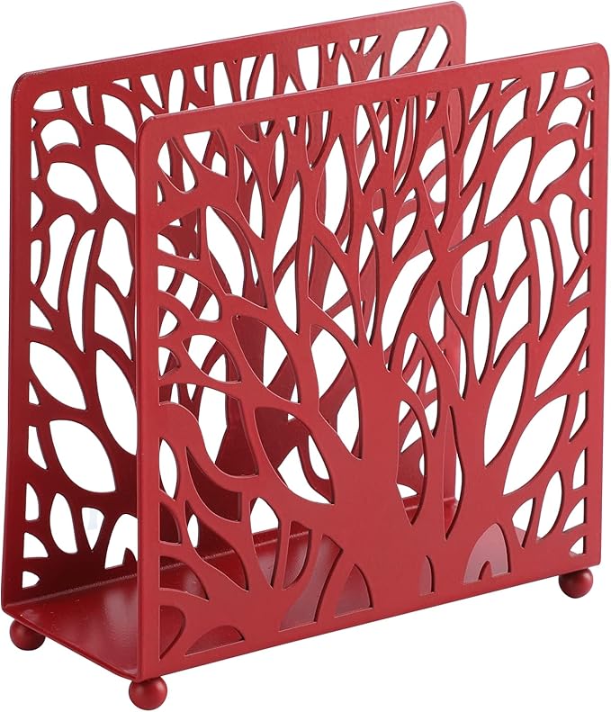Farmhouse Red Napkin Holder for Tabletop Decor and Kitchen, Metal Table Napkin Holder Stand for Home Restaurant Picnic Party