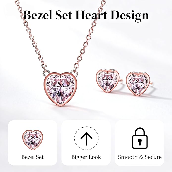 925 Sterling Silver Cubic Zirconia Necklace and Earrings Set for Women, Heart, Cushion, Round, Emerald Cut CZ, Solitaire Bezel Jewelry Set, CZ Bridal Jewelry Set, Bridesmaid Gift