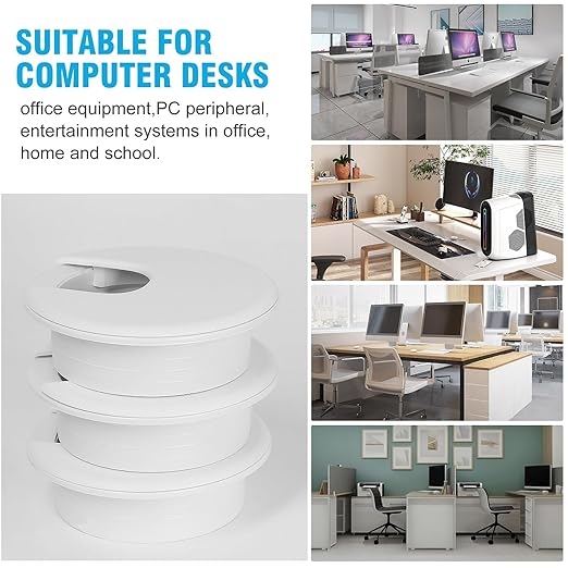 2" White Desk Grommet, JTemgle Plastic Cable Hole Cover Computer Table Cord Wire Organizer Caps Desktop Cord Management for Home Office TV Stands Tabletops, 2 Pieces