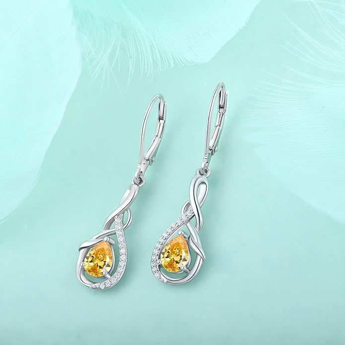 Starchenie Infinity Dangle Drop Earrings Sterling Silver Leverback Earrings Gemstones Twisted Jewelry