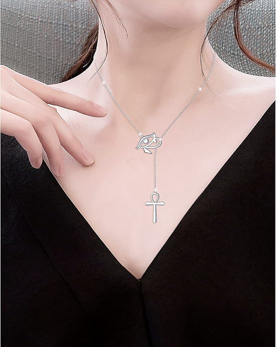 Long Necklace Sterling Silver Larait Bar Y Lariat Long Chain Drop Adjustable Necklace Gift for Her, 30"