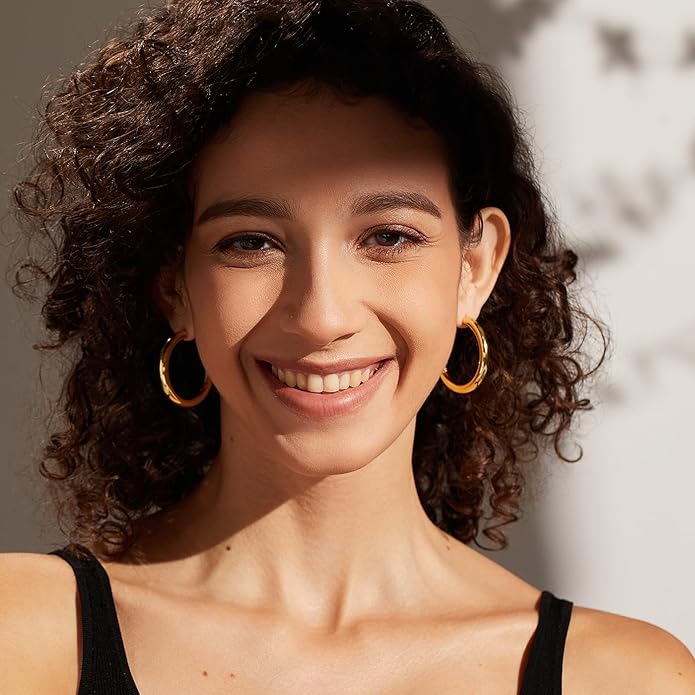 Gold Earrings for Women Girls,14K Gold Plated Hoop Earrings with 925 Sterling Silver Post Cubic Zirconia Stud Earring Huggie Hoops Earrings