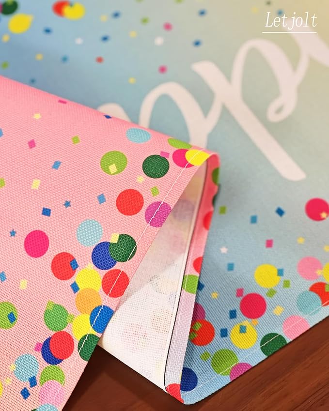 Letjolt Happy Birthday Table Runner 72 Inches Birthday Centerpieces for Tables Birth Day Party Sign Polka Dots Table Decoration, Macarone
