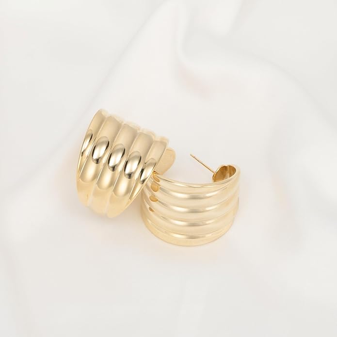 Big Chunky Gold Hoop Earrings for Women Trendy 14K Gold Plated Large Thick Gold Hoops