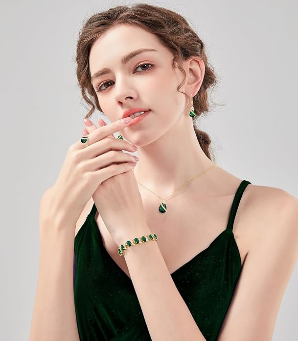 LMXXVJ Jewelry Set for Women,Teardrop Cubic Zirconia Necklace Earrings Adjustable Ring Bracelet Jewelry Set Formal Jewelry Gift