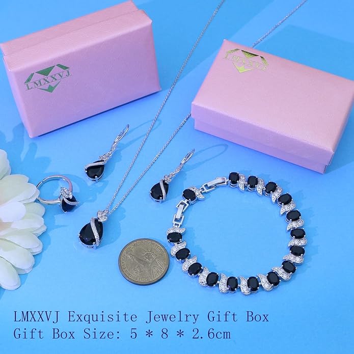 LMXXVJ Jewelry Set for Women,Teardrop Cubic Zirconia Necklace Earrings Adjustable Ring Bracelet Jewelry Set Formal Jewelry Gift