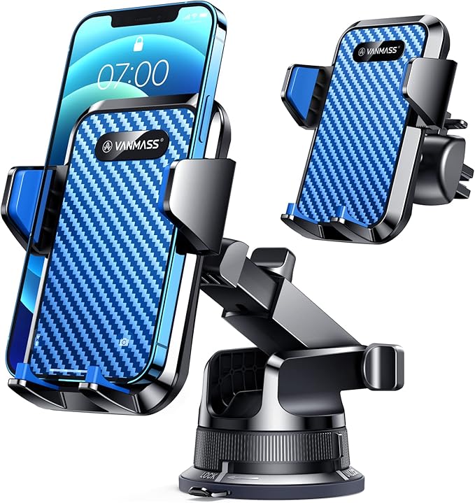 VANMASS [2024 Upgrade Phone Holders for Your Car [Super Suction Cup] Cell Phone Mount Car Dashboard Window Vent Desk Fit for iPhone 15 Pro Max 14 13 Universal Handsfree Automobile Vehicle Cradle，Blue
