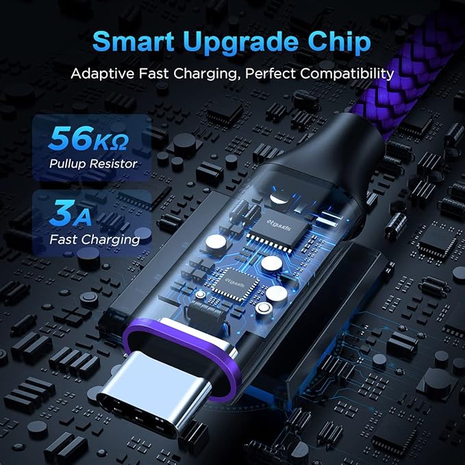 etguuds 6ft USB A to USB C Cable 3A Fast Charging, 2-Pack USB A to USB Type C Charger Cord for iPhone 16 15 Pro/Pro Max/Plus, for Samsung Galaxy S24 S23 S22 S21 S20 S10 A55 A54 Flip Note, Moto, Purple