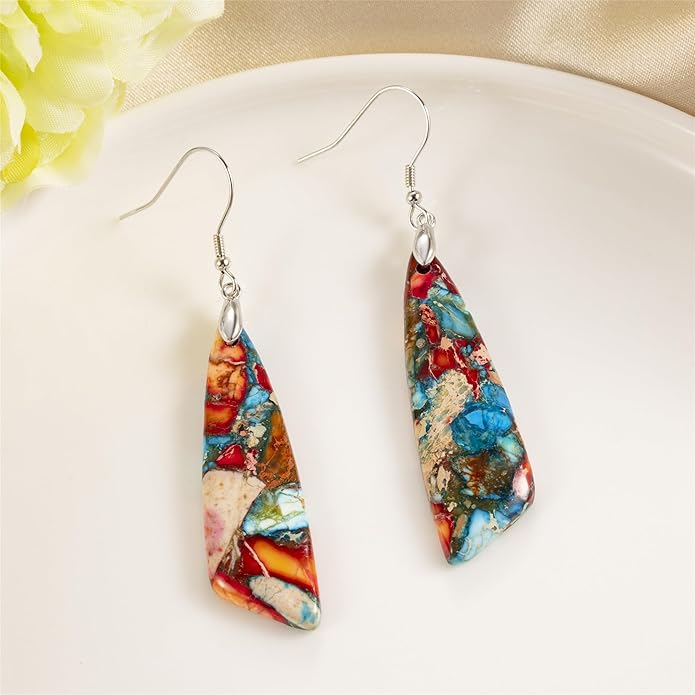 SELOVO Jasper Stone Earrings for Women Trendy Dangle Earrings Fishhook Drop Earrings