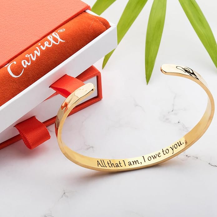 Carviell Engraved Cuff Bracelets for Women – Inspirational, Friendship, Love, Mom, Daughter, Sister, Christian, Graduation, Memorial & Wedding Gifts – 80+ Phrases – Stainless Steel, Gift-Ready