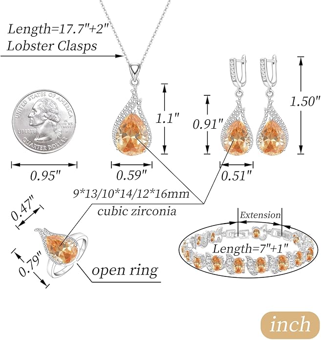 GZWHD Jewelry Set for Women CZ Earrings Necklace Ring Bracelet Set Prom Party Wedding Jewelry Gift for Mother Friend Wife