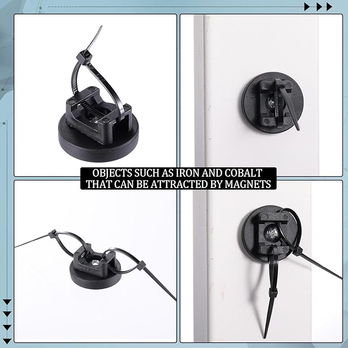 Yookeer 180 Pieces Magnetic Zip Tie Mount Multipurpose Cable Holder Magnets Magnetic Wire Management Bases with Heavy Duty Zip, Mount Nylon Cable Ties in Total (31mm)