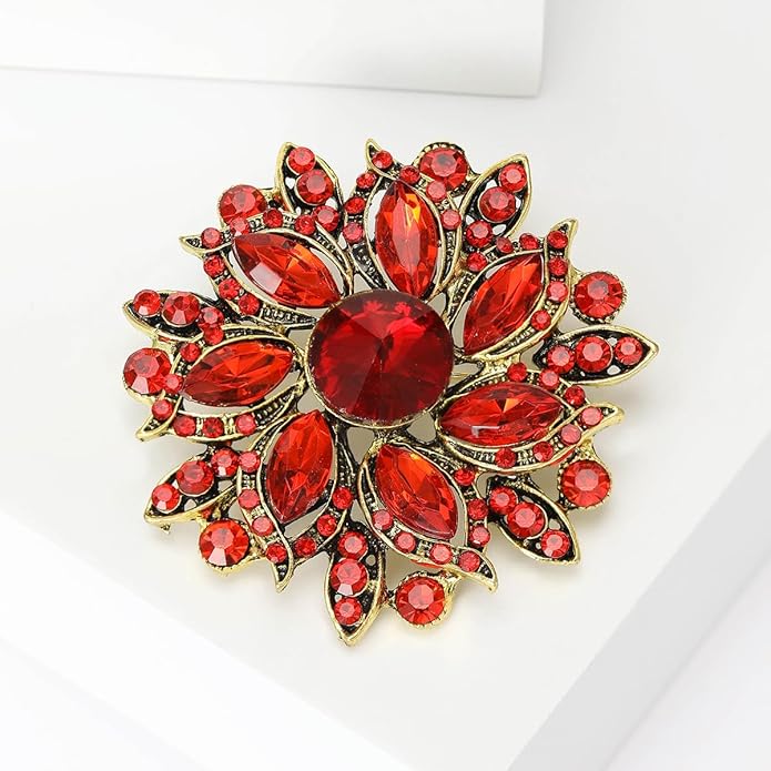 Rhinestone Flower Brooch for Women Vintage Crystal Flower Brooch Pin Elegant Clothing Hat Bag Accessories Christmas Birthday Party Wedding Costume Jewelry