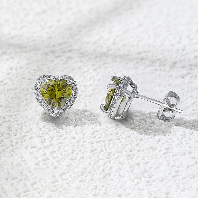 YOMELA Cubic Zirconia Earrings Studs, Halo CZ Birthstone Simulated Diamond Stud Earrings for Women