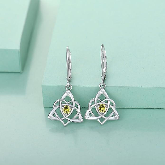 Starchenie Celtic Knot Dangle Earrings Sterling Silver Trinity Love Knot Leverback Earrings Gemstones Jewelry for Women