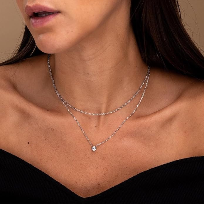 Dainty Gold Necklace for Women Non Tarnish Layered 14k Diamond Pendant Charm Gold Plated Necklaces CZ Trendy Zirconia Chain Choker Necklace Stack Gold Jewelry for Women Birthday Gift