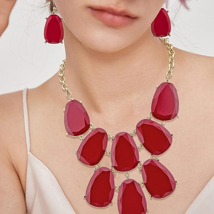 Firstmeet Chunky Bubble Statement Collar Necklace with Earrings for Women