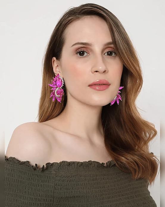 Vintage Rhinestone Statement Earrings Fancy Crystal Cluster Drop Dangle Earrings for Women