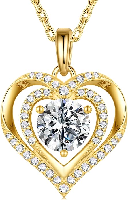 MOOSEA Valentines Day Gifts for Her - 925 Sterling Silver Double Heart Moissanite Necklace, 1-3 Carat VVS1 Clarity Lab Created Moissanite Anniversary Birthday Gift for Women Wife Girlfriend Mom