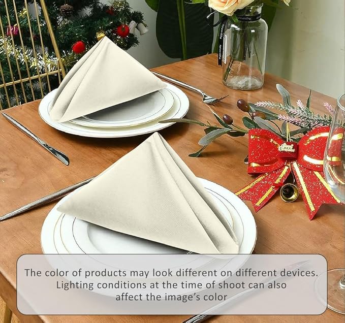 Ruvanti Cloth Napkins Set of 4, 18x18 Inches Napkins Cloth Washable, Soft, Durable, Absorbent, Cotton Blend. Table Dinner Napkins Cloth for Hotel, Lunch, Restaurant, Wedding Parties - Ivory