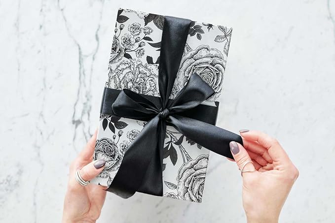 YXTII Large Roll Floral Gift Wrap Paper, White Wrapping Paper with Cut Lines for Birthday Wedding Baby Shower Holiday Party Wrapping Supplies, 17 In x 49 Feet