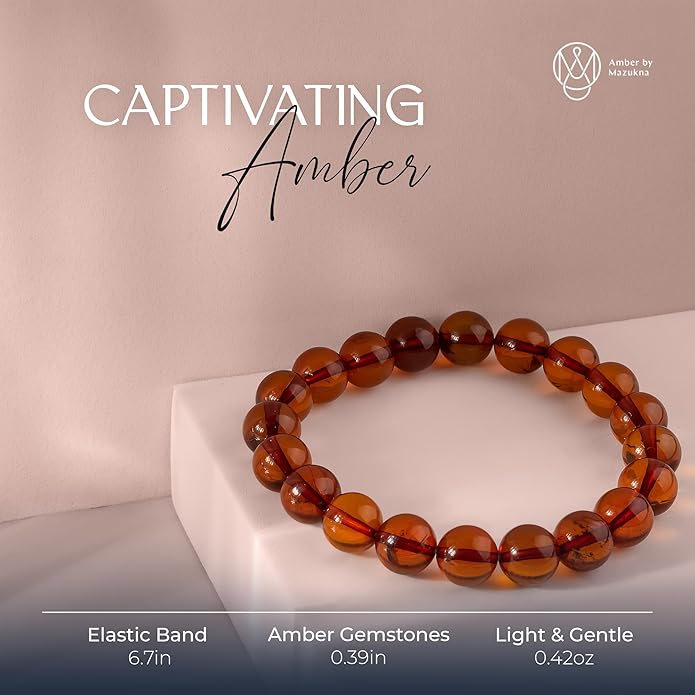 Natural Baltic Amber Bracelet for Women and Men – Stretch Wristband with Faceted Beads, Lightweight Unisex Jewelry Gift for Daily and Casual Wear