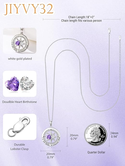 Compass Necklace for Women, Exquisite S925 Valentines Day Anniversary Birthday Gifts for Wife Her Double Birthstone Pendant Jewelry ‘I'd be Lost Without You’