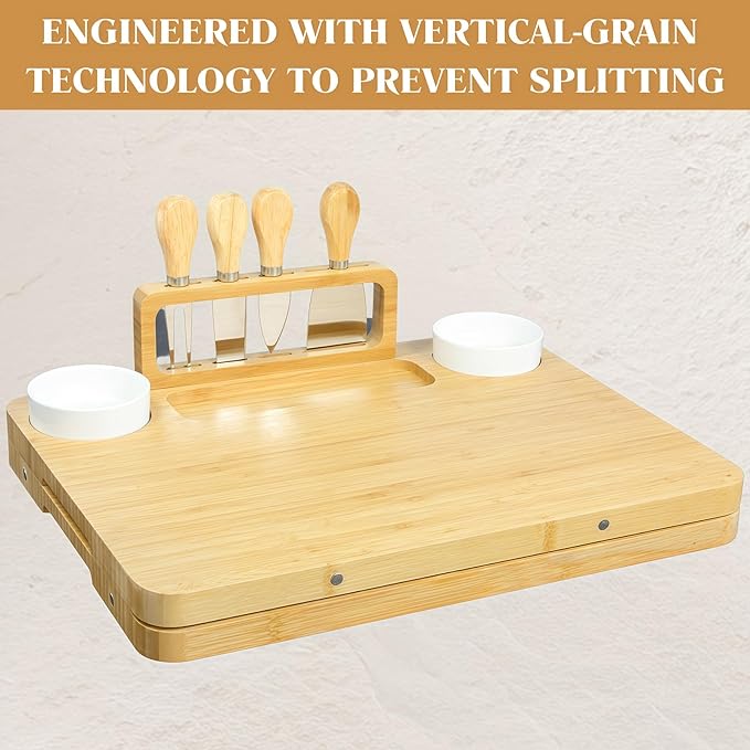 Large Bamboo Charcuterie Boards 2 Sets(16"*12"*0.8") Cheese Board & Platter Tray Accessories with Knives for Entertaining | Wedding, Bridal Shower & Housewarming Gifts for Women and Couples