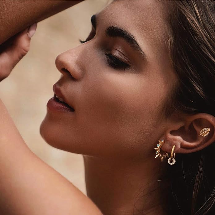 MYEARS Women Earrings Gold Huggie Hoop Ear Stud Cuff 14K Small Simple Hypoallergenic Everyday Jewelry
