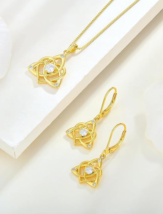 Starchenie Celtic Knot Dangle Earrings Sterling Silver Trinity Love Knot Leverback Earrings Gemstones Jewelry for Women