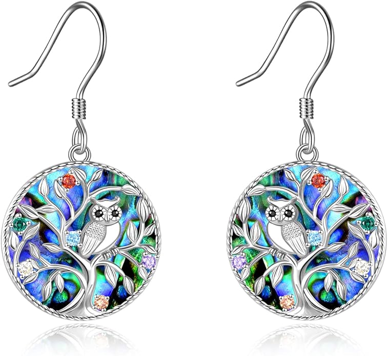 Tree of Life Earrings Sterling Silver Celtic Tree of Life Abalone Shell Dangle Drop Earrings for Women Jewelry