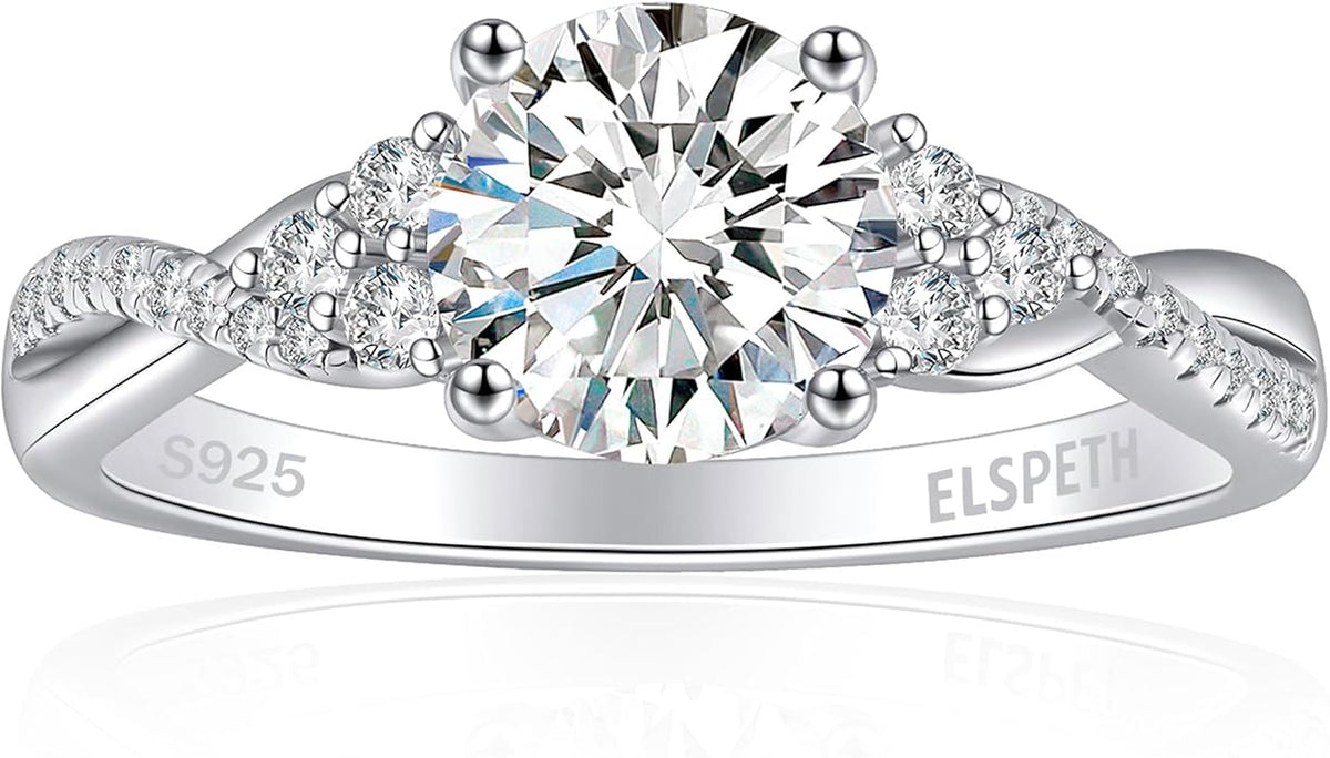 Elspeth 925 Sterling Silver Engagement Ring for Women Oval/Radiant/Pear/Princess/RoundCut Cubic Zirconia Promise Ring Size 4-10