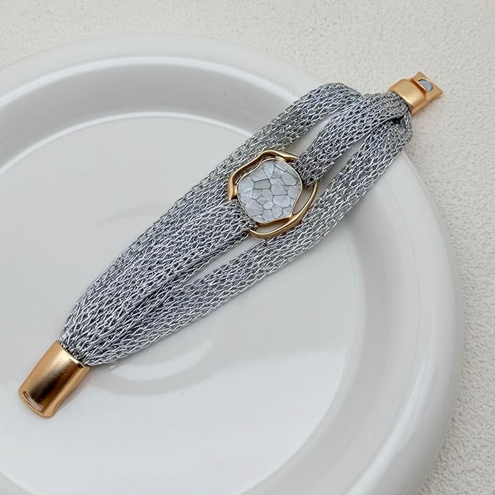 Gold Bracelet for Women Multi Chain Mesh Bracelet Wisted Orb Circle Disc Mesh Wrap bracelet for Women Statement Jewelry