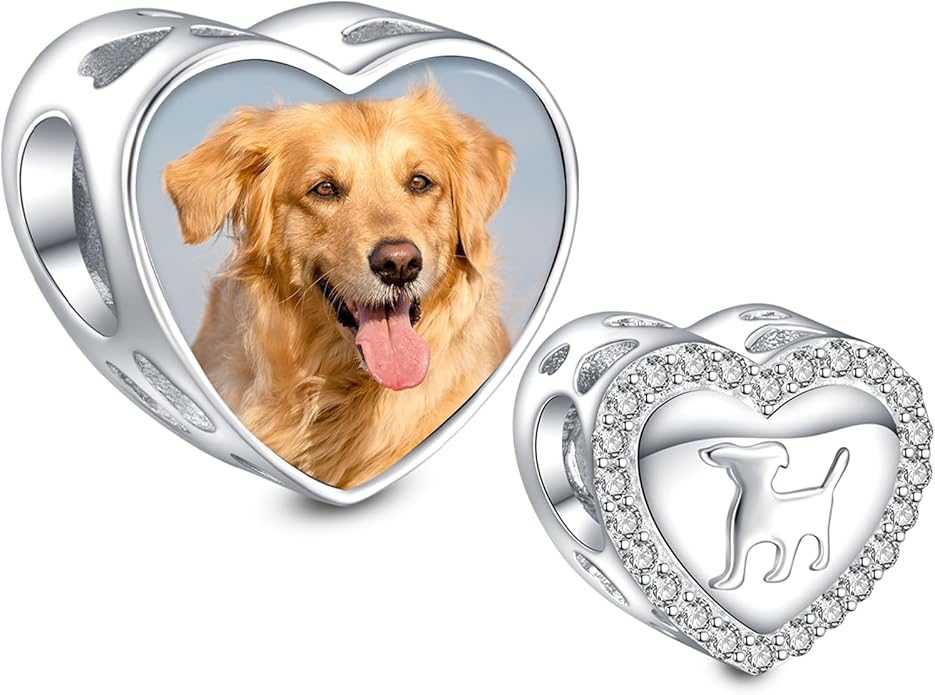 Annmors Personalized Photo Charm for Bracelet Necklaces,925 Sterling Silver Charm Love Heart Shaped Engraved Customize Picture Gift for Birthday Mother's Day Christmas,Bead Charms Jewelry for Women