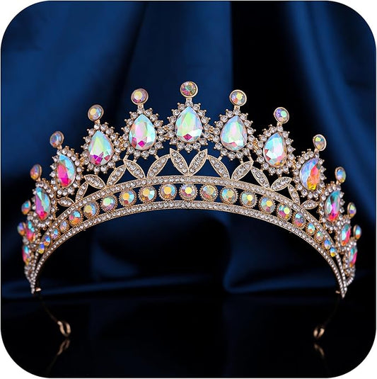 FORSEVEN Crystal Tiaras and Crowns for Women - Wedding and Birthday Party Princess Crown Hair Accessories - Bride Rhinestone Headband Halloween Decorations Hairband
