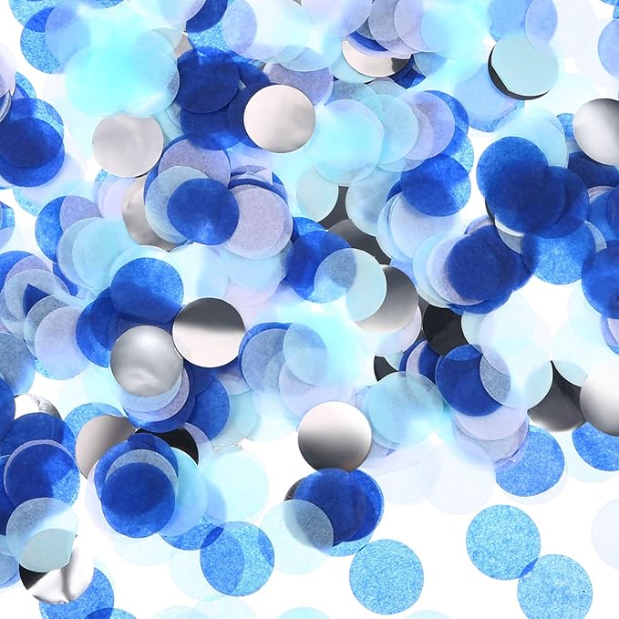 TecUnite Round Tissue Paper Table Confetti Dots for Wedding Birthday Party Decoration, 1.76 oz(White Blue Confetti,2.5 cm)