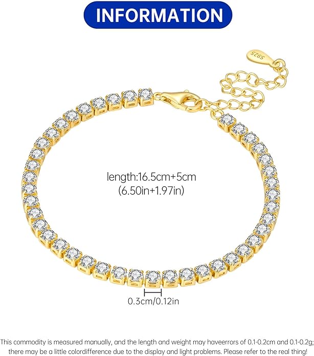 Women's 925 Sterling Silver Bracelet, Non Tarnish 18K Gold Plated Bracelets for Women, Dainty Chain Simple Jewelry Cute Handmade Minimalist for Gift