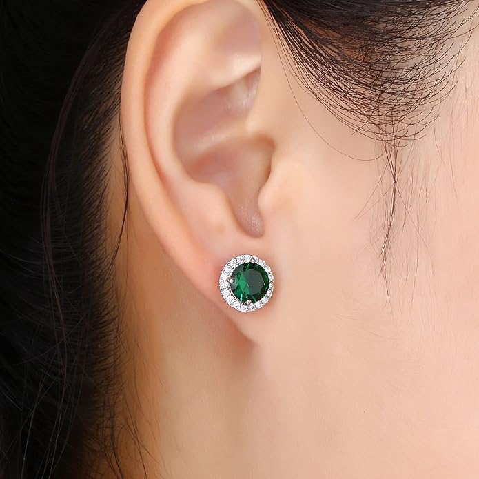 YOMELA Cubic Zirconia Earrings Studs, Halo CZ Birthstone Simulated Diamond Stud Earrings for Women