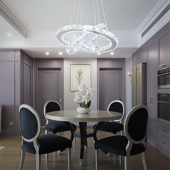 Dixun Dimmable LED Chandeliers Modern Ceiling Light Fixture 3 Rings Adjustable Stainless Steel Pendant Light Chandelier for Bedrooms Living Room