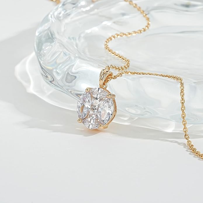 Fettero Christmas Necklace for Women Trendy 14K Gold Plated Dainty Diamond Necklace Charm CZ Clover Star Pendant Necklaces Simple Jewelry Gold Necklace for Women