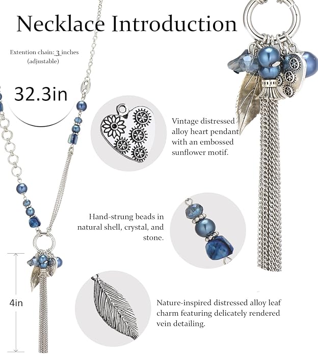 FULU AUTUMN Long Necklaces for Women Trendy Long Chunky Beaded Necklace Boho Fashion Costume Jewelry Mothers Day Gifts for Her