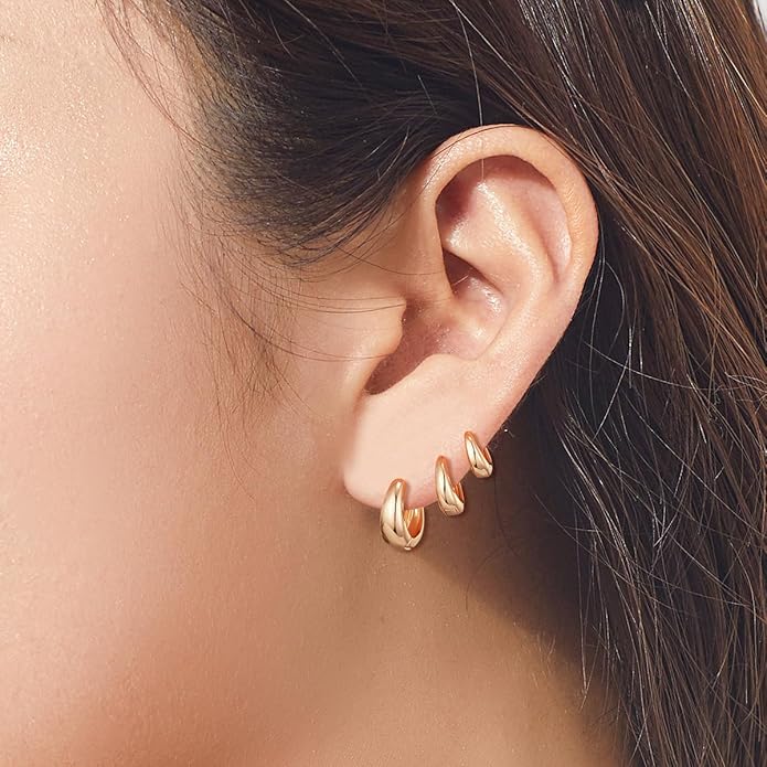 9 Pairs Chunky Gold Earrings Set for Women Trendy Lightweight Gold Plated Hoop Earrings Hypoallergenic Jewelry