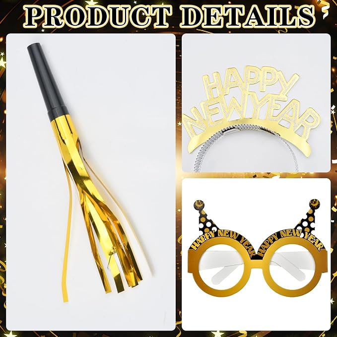 36Pcs 2026 New Year Eve Party Supplies,Happy Next Year Headband Tiara,News Year Eyeglasses Prop,Fringed Noise Makers for 2026 New Years Party Favors
