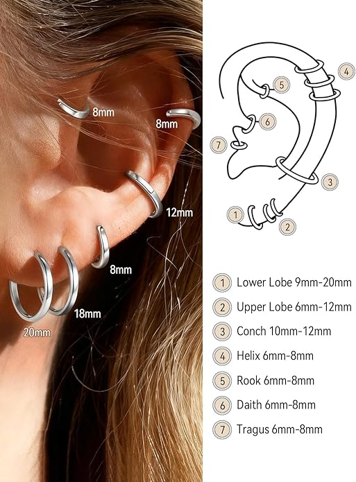 FaithHeart Sterling Silver Hoop Earrings for Women, Hypoallergenic Huggie Hoop Earrings Lightweight Small Cartilage Earrings Hoop Earring Dainty Everyday Earrings 6/8/10/12/14/15/16/18/20mm