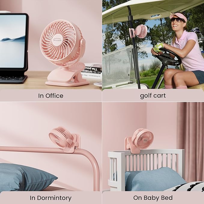 Shinebella AA Battery Powered Clip on Fan with 4-Speed, 5’’ Small Desk Fan with Aroma Function, USB Powered, 360°Rotation, Ultra Quiet, for Golf Cart, Stroller, Bedroom,Car(Batteries Not Included)