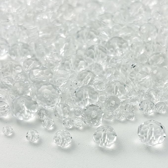 600pcs Crystal Glass Beads 3mm 4mm 6mm 8mm 10mm Rondelle Faceted Crystal Beads Spacer Beads for Necklace Bracelet Earrings DIY Jewelry Crafts Making Supplies(Clear)