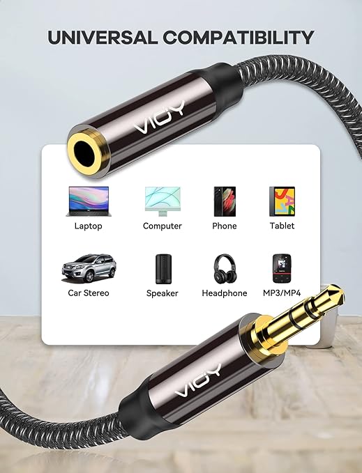 VIOY Headphone Extension Cable 6 FT,[Copper Shell, Hi-Fi Sound] 3.5 mm Male to Female Stereo Audio Cable Nylon Braided Aux Cord for Smartphones, Tablets, Media Player