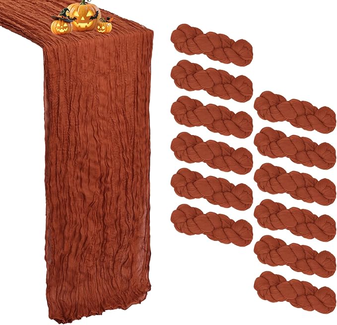 12 Pack Fall Table Runner Terracotta Cheesecloth Table Runner 10FT Boho Cheese Cloths Gauze Fabric 120 Inch Rustic for Thanksgiving Wedding Birthday Party Baby Shower Decorations